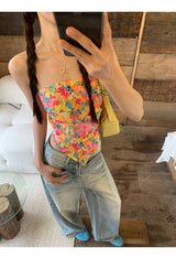 Pink Flower Sleeveless Tube Top
