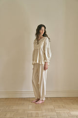 (24218WTLLN) ULLALA PAJAMAS Le Mans Long Sleeve Two-Piece Cream (30'S) Free Size