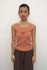Color Flower Ribbed Sleeveless (Orange)