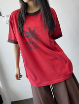 レットコントラストレタータトゥーパッチショートスリーブTシャツ3カラー