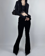 (HIP SHAPING/DATE LOOK) VELVET STRETCH DENIM LOW-RISE BOOTCUT