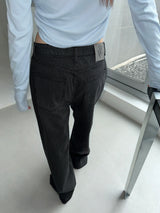BLACK STRIPE WASHING DENIM PANTS