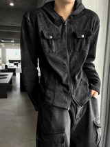 Pigment long-sleeved line hooded zip-up