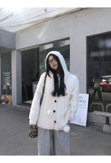 Formal oversized-fit hooded soft knit cardigan