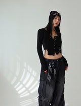 [UNISEX] シルバーカーゴバックバンドデニムワイドパンツ