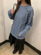 ビーダイアゴナルヘンリーネックボーダー長袖Tシャツ