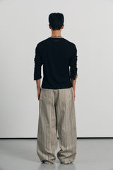 Contrast ribbed henley long Sleeve(Black)
