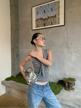 Gray Stripe Strap Sleeveless T-shirt