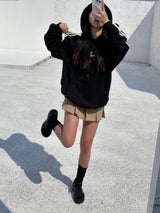 (UNISEX) THREE-STRIPE OVERSIZED CUTE BOXY HOODIE - 2 COLOR