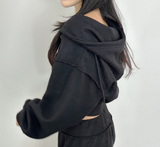 (ZIP-UP & PANTS SET!) 4 COLORS THICK FLEECE RIBBED CROPPED TRAINING ZIP-UP