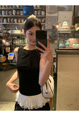 Rose Black Backless Sleeveless T-shirt