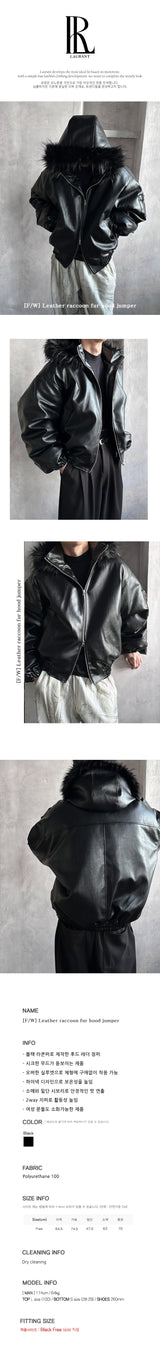 [F/W] Leather raccoon fur hood jumper