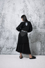 Denim Combination Pleated Skirt