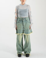 Line Up Layered Wash Denim Skirt Pants