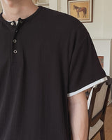 Harnel Layered Ribbed Henley Neck Short Sleeve T-shirt