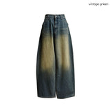 Green Vintage Washed Wide Denim Pants