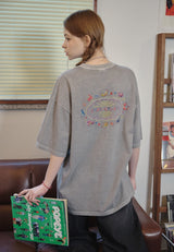 キャットステッチピグメント半袖Tシャツ