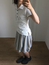 Shirring Dot Collar T-Shirt (3color)