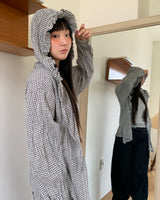 Juring frill checkered hooded long-sleeve shirt