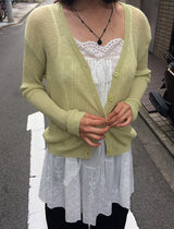 Hyujin Button See-Through Knit Cardigan