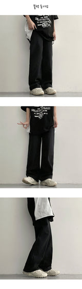 [Basic, Long/S-2XL] Right Back Banding Summer Semi-Wide Denim Pants