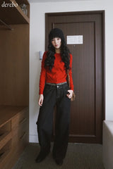 Leopard Layered Dark Denim Pants