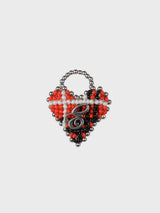 BEADED TARTAN CHECK HEART RING (RED)