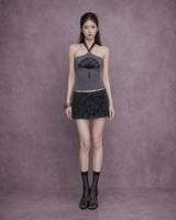 Knotted Satin Mini Skirt #Black(黑)