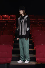 STRIPE ZIP KNIT VEST / BLACK