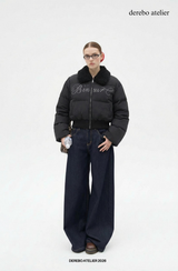 Black beads wool collar short padded coat