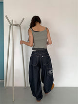 HERRINGBONE NONFADE BALLOON JEANS