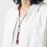 turquoise & leather cord beads necklace brown