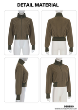 カーキハイネックレトロストリートジップアップ