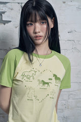 ループ ハート ユニコーン ラグラン スリムフィット ショートスリーブ Tシャツ