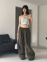 Bakin Nylon Cargo Two-Way Banding Long Wide Jogger Pants
