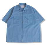 DENIM LINEN WESTERN HALF SHIRTS LIGHT INDIGO