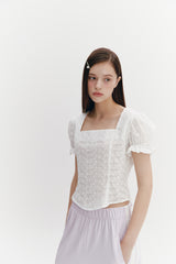 Square Neck Lace Blouse White