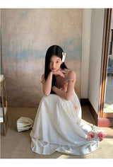 Mobile flower sleeveless long dress