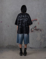 HIERARCHY STUDIOS TYPEWRITER - ウォッシュドブラックタイプライターロゴワイドTシャツ