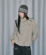 ワッフルカバーステッチフードTシャツ - ベージュ