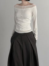 Ribbed Color Matching Layered Pintuck Boat Neck Tee