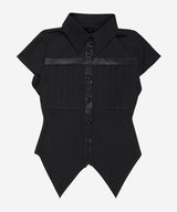 Cross Pleated Shirt #Black