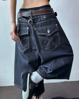 Sticky Stitch Back Cinch Denim Bermuda Shorts 2color