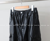 leather cargo string jogger wide pants