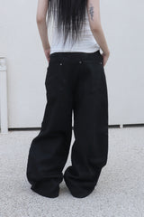 [unisex] coated black wide pants