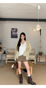 Pearl V-neck loose fit fur cardigan