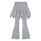 [Set] アンバランススカートレイヤードピンタックパンツ (グレー) F25QD894