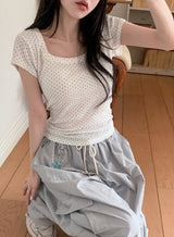 Dot Slim U-neck Short Sleeve T-shirt (3color)
