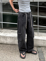 String Wide Cargo Denim PT