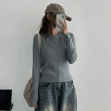 [Round neck/V-neck] ツトスリムケーブルニット (11 colors)